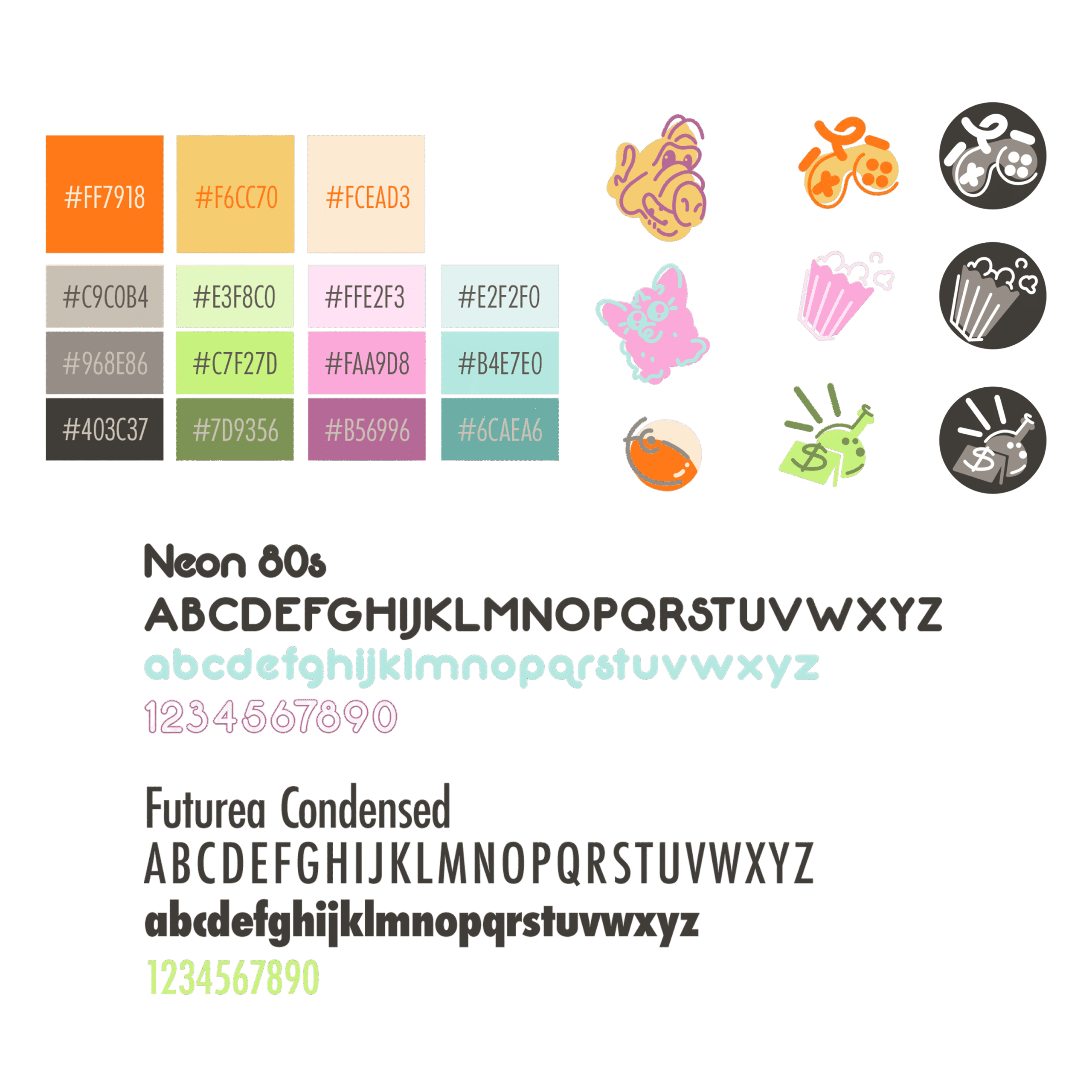 Brand colors, fonts, & icon treatments